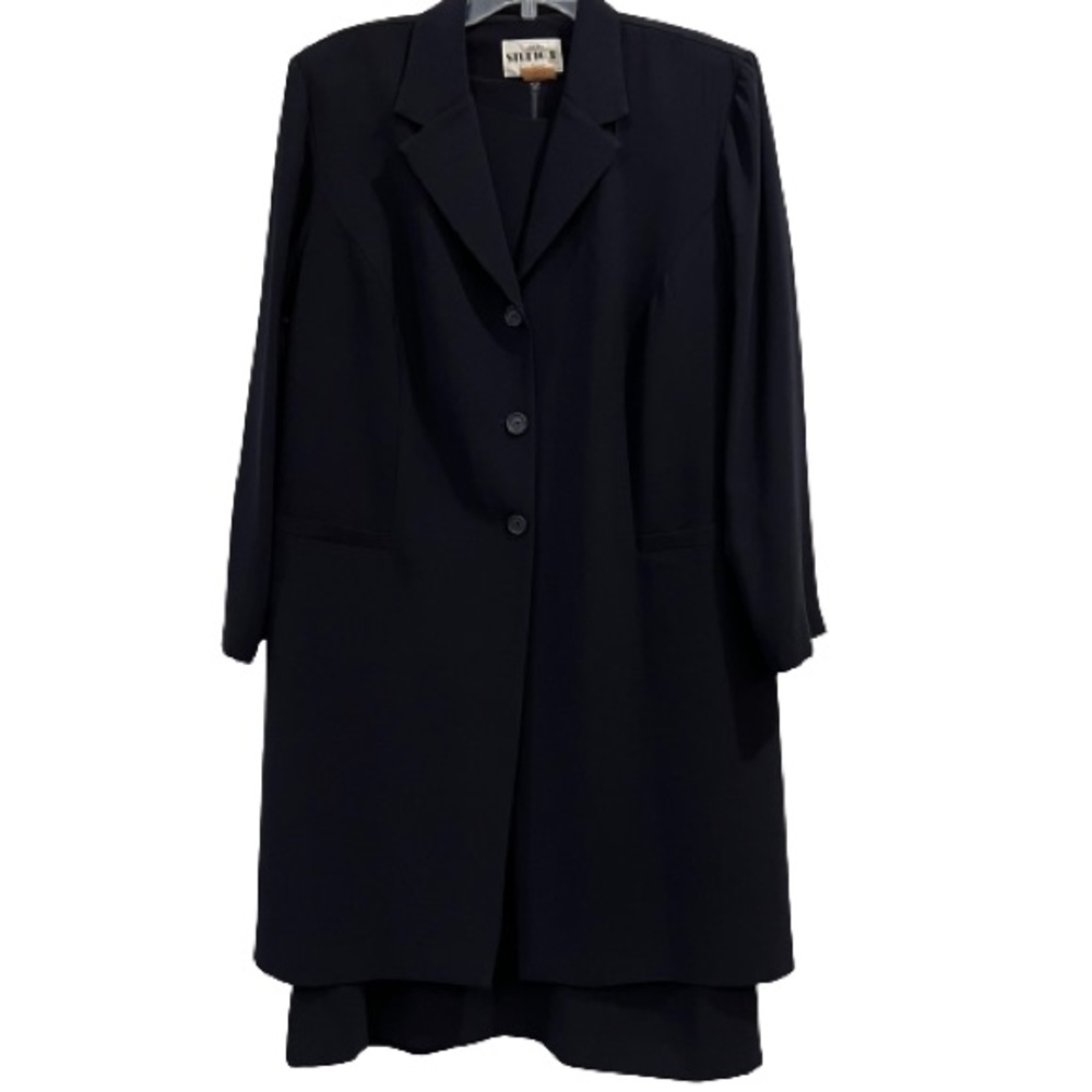 Studio One Two Piece Set Sheath Dress & Matching Unlined Full Length Coat Navy